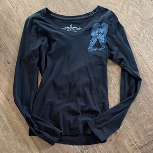 Elegant Black V-Neck Long Sleeve Tee